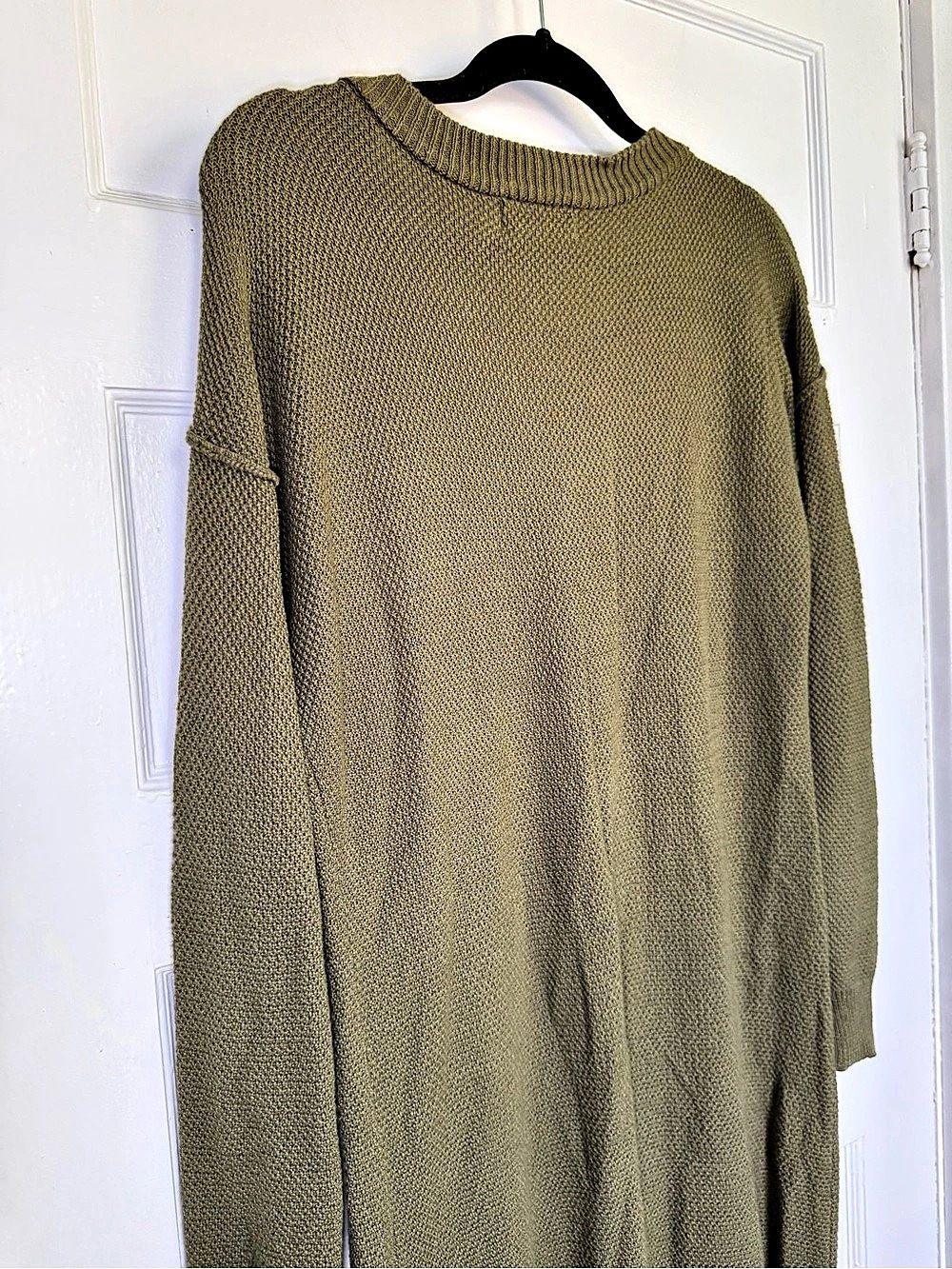 Anrabess Waffle Knit Button V-Neck Sweater Midi Dress Earthy Boho Olive Green La - Picture 4 of 11